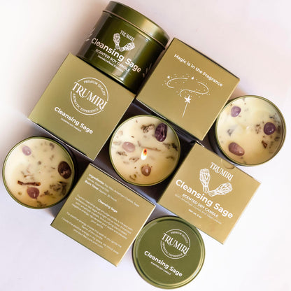 Sage Candle for Cleansing House with Crystals – 5oz Soy Wax, Non-Toxic Aromatherapy Gift