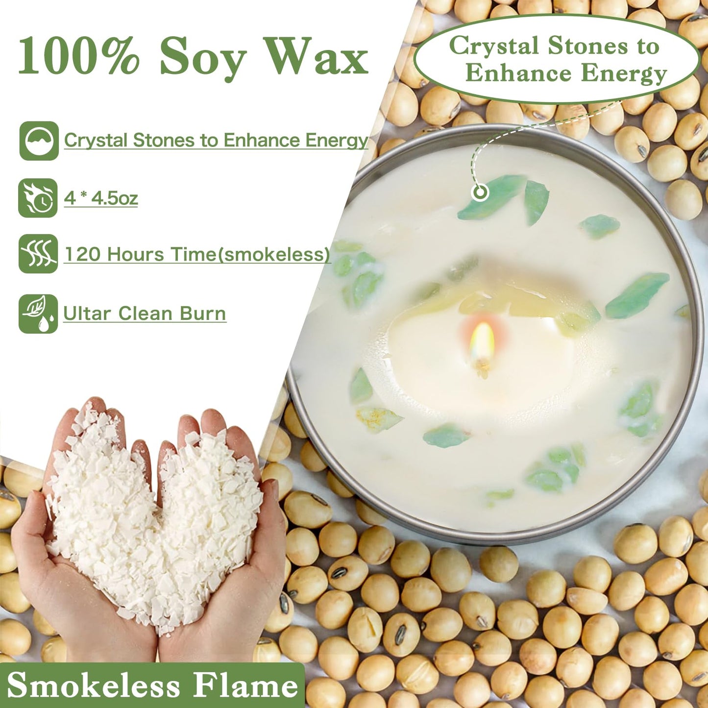 4 Pack Sage Candles with Crystal Healing Stones – White Sage & Energy Cleansing