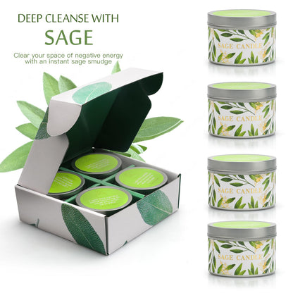 4 Pack Sage Candles with Crystal Healing Stones – White Sage & Energy Cleansing