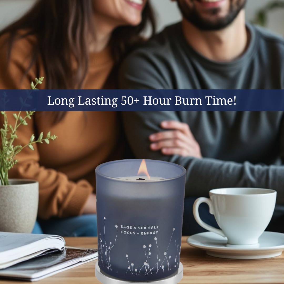 White Sage Sea Salt Wood Wick Soy Candle 10.6 oz | Aromatherapy & Cleansing