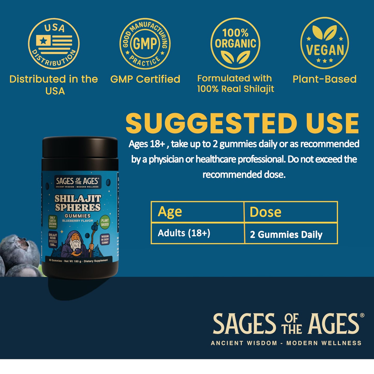 Sages Of The Ages Shilajit Gummies – 1500 mg Fulvic Acid, Vegan, Sugar-Free