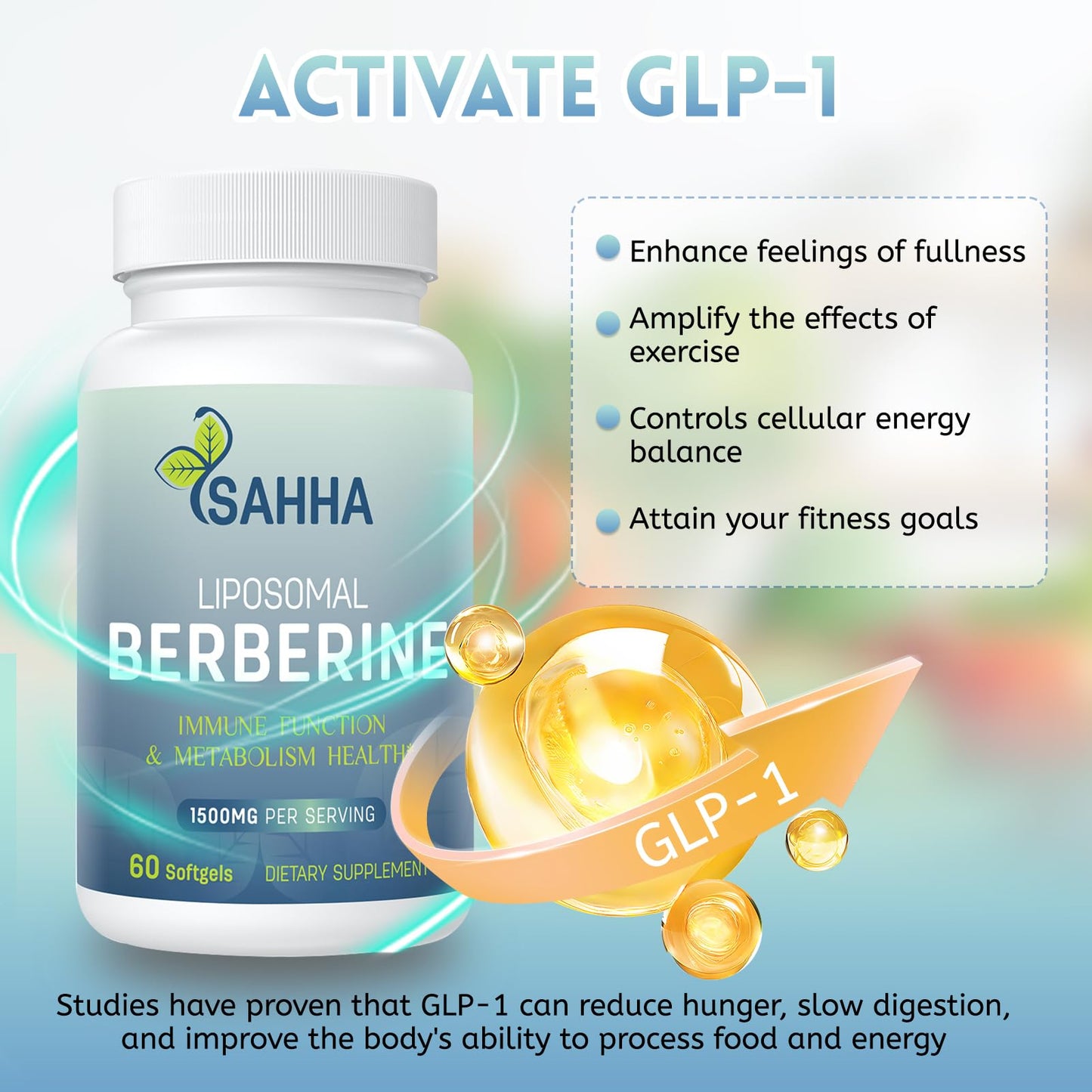 Sahha Liposomal Berberine HCL 1500mg – Supports AMPK & GLP-1 Activation, High Bioavailability for Men and Women Overall Health Supplement (2 Pack)