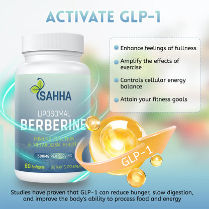 Sahha Liposomal Berberine HCL 1500mg – Supports AMPK & GLP-1 Activation, High Bioavailability for Men and Women Overall Health Supplement (2 Pack)
