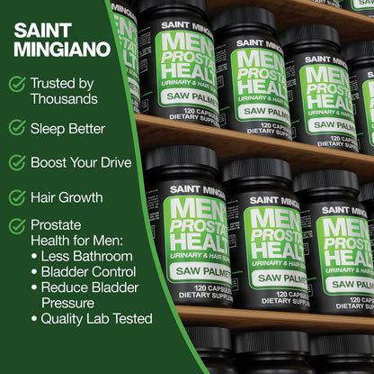 Saint Mingiano Prostate Health Supplement - 120 Capsules | Saw Palmetto, Urinary Support & Hair Health