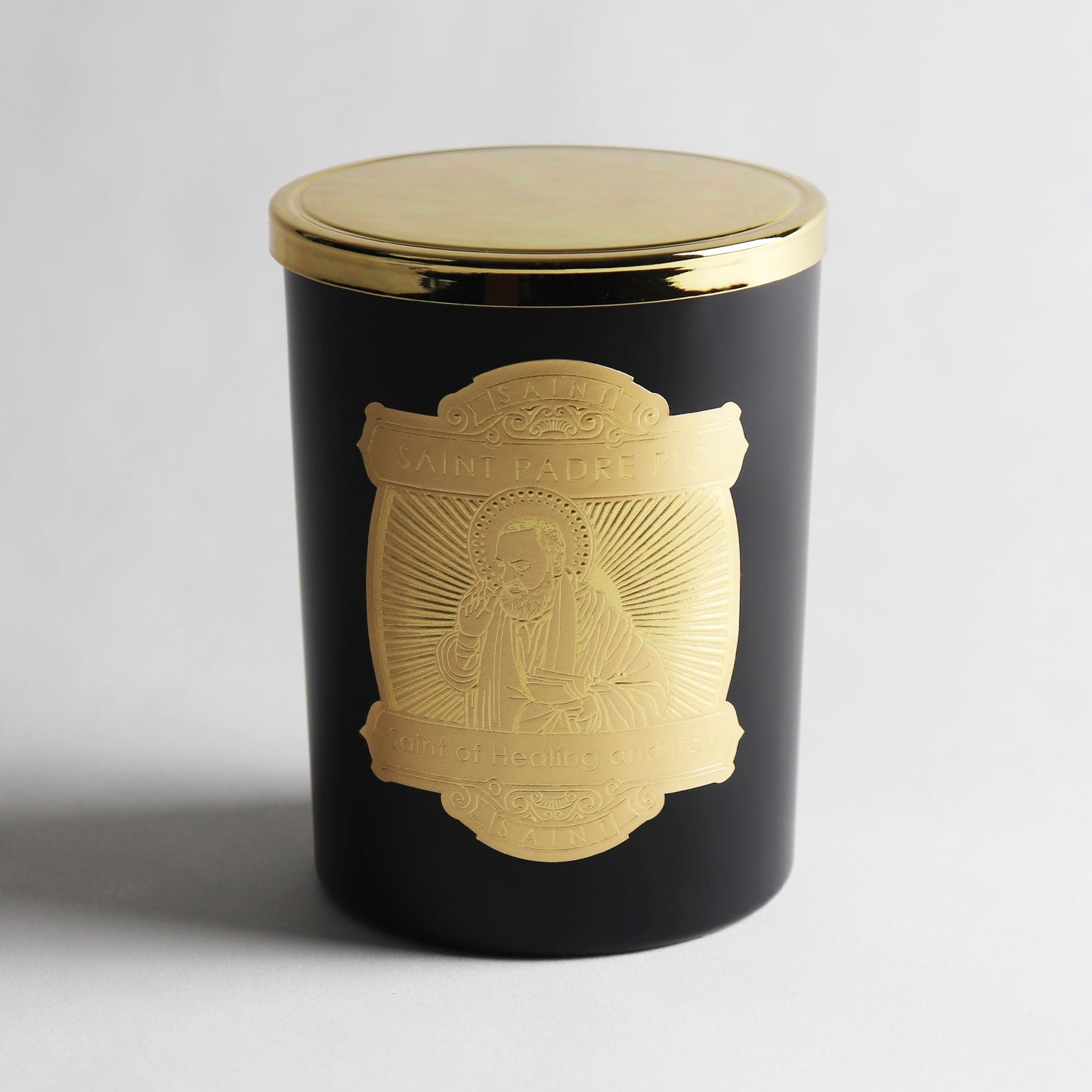 SAINT Padre Pio Scented Candle with Prayer Coin – Healing, Italy | Soy Coconut, 80 Hour Burn