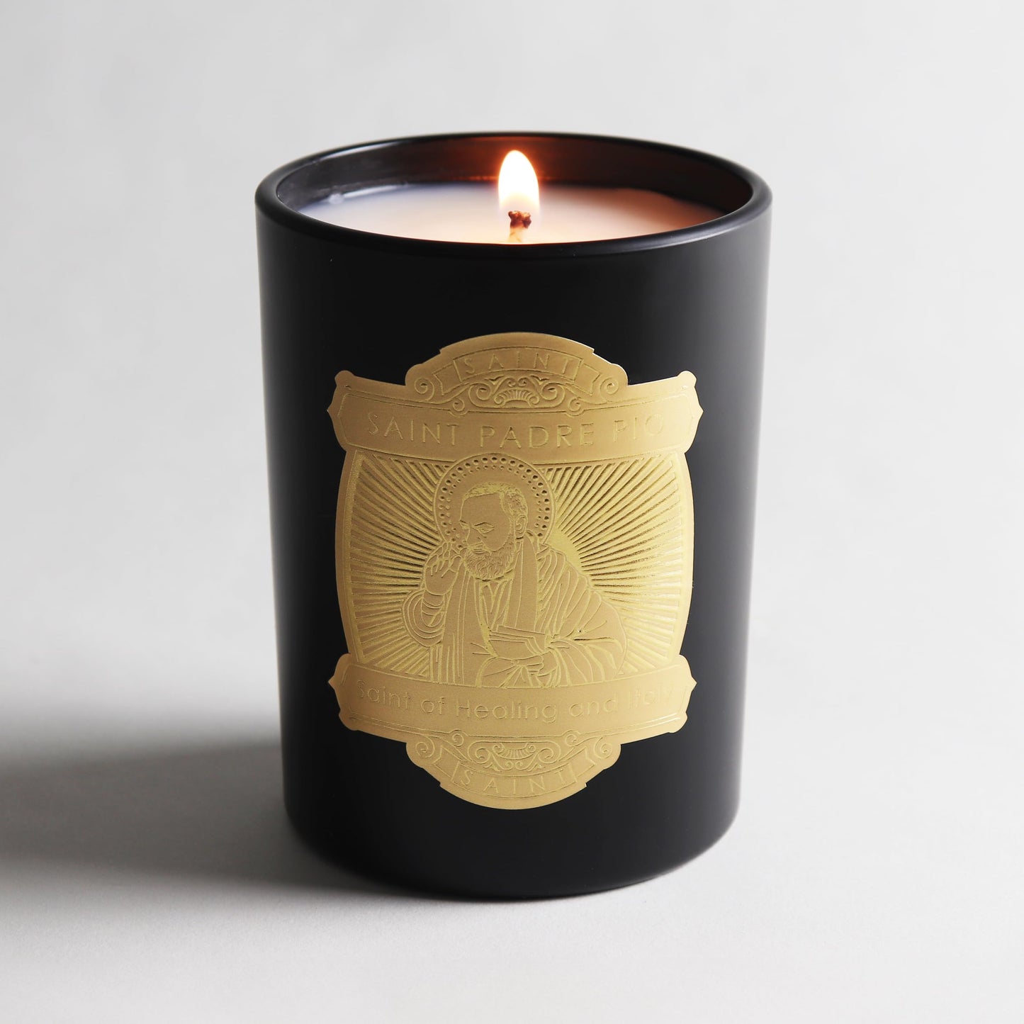 SAINT Padre Pio Scented Candle with Prayer Coin – Healing, Italy | Soy Coconut, 80 Hour Burn