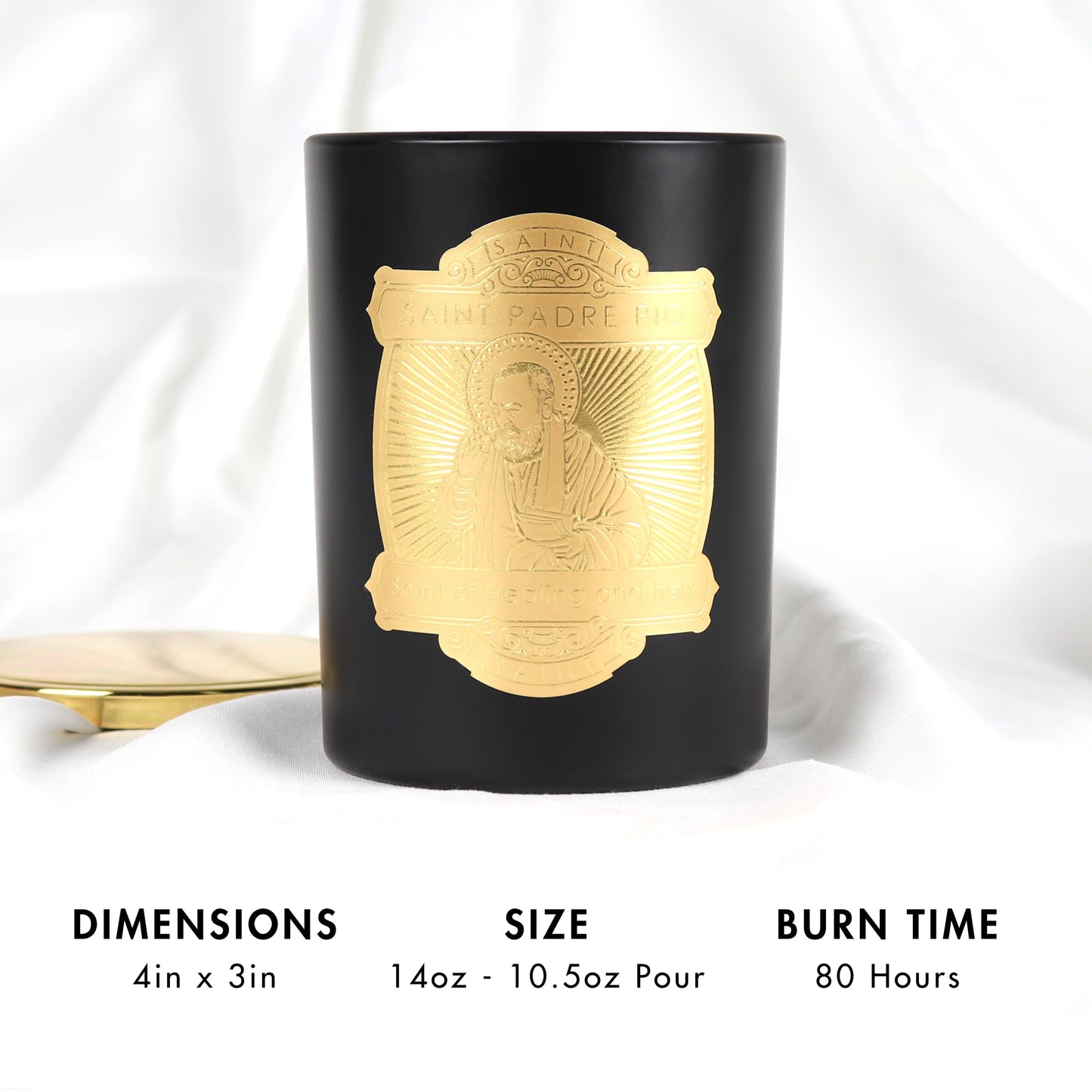 SAINT Padre Pio Scented Candle with Prayer Coin – Healing, Italy | Soy Coconut, 80 Hour Burn