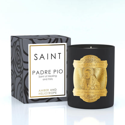 SAINT Padre Pio Scented Candle with Prayer Coin – Healing, Italy | Soy Coconut, 80 Hour Burn