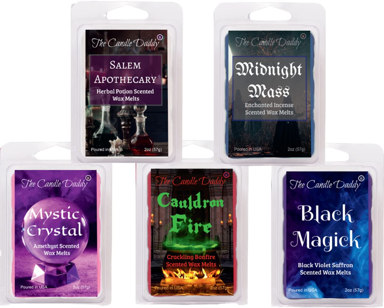The Candle Daddy Salem Book of Smells Halloween 5 Pack - 5 Witchy Wax Melts (30 Cubes, 10 oz)