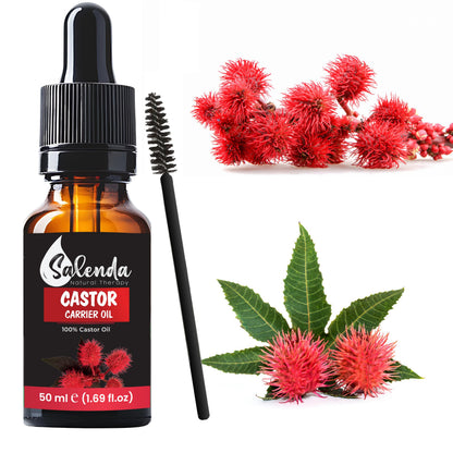 Salenda Castor Oil for Hair Growth – 100% Pure, Cold-Pressed, Eyelashes & Brows Serum, Skin Moisturizer Starter Kit 1.69 fl oz (50 ml)