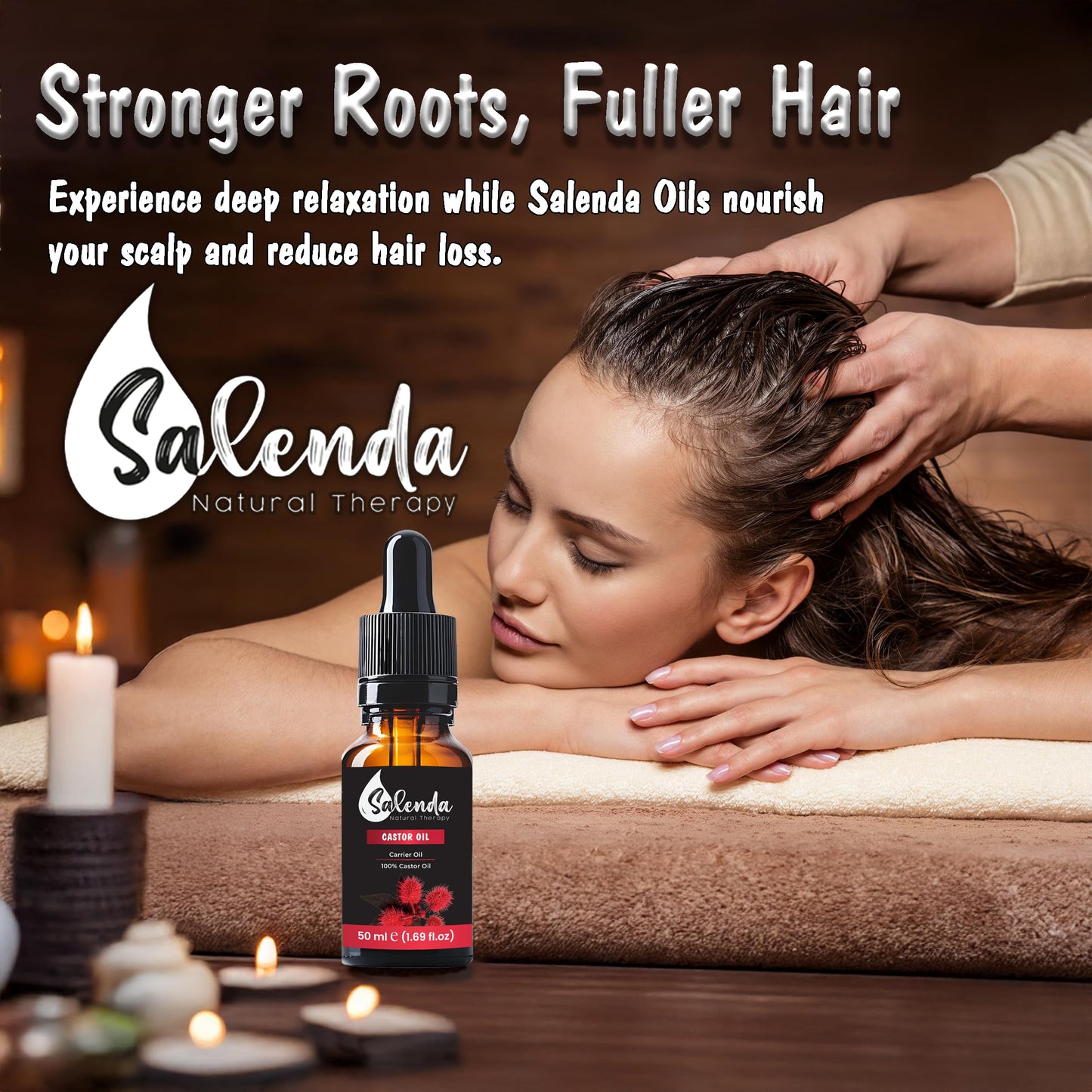 Salenda Castor Oil for Hair Growth – 100% Pure, Cold-Pressed, Eyelashes & Brows Serum, Skin Moisturizer Starter Kit 1.69 fl oz (50 ml)
