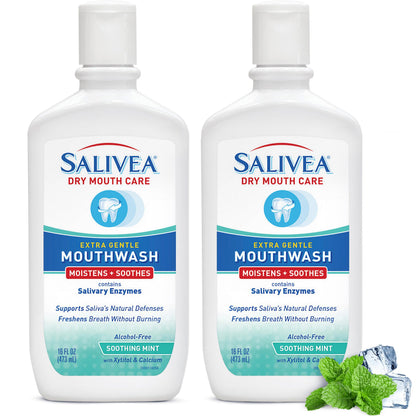 SALIVEA Dry Mouth Mouthwash – Soothing Mint with Natural Salivary Enzymes (2 Pack)