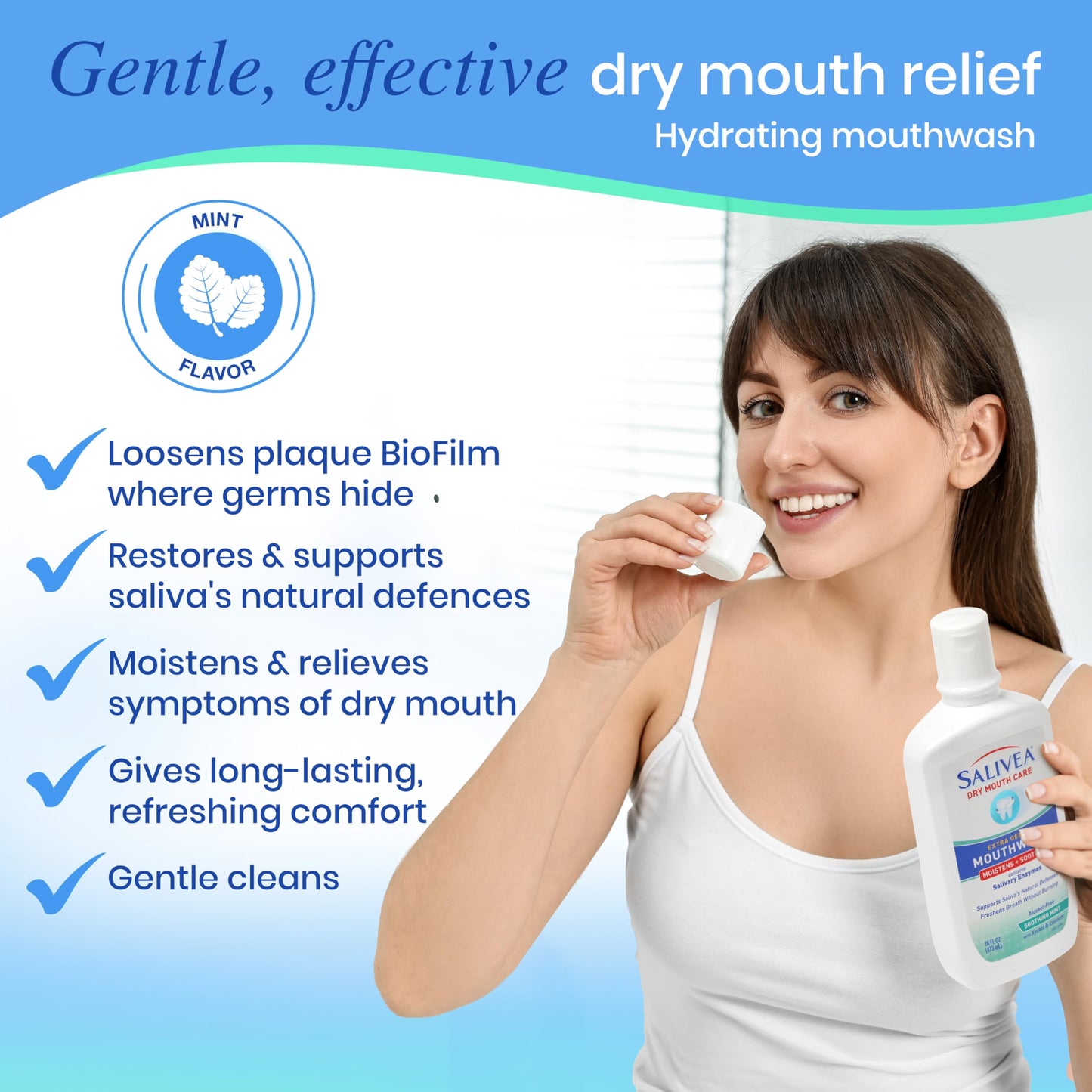 SALIVEA Dry Mouth Mouthwash – Soothing Mint with Natural Salivary Enzymes (2 Pack)
