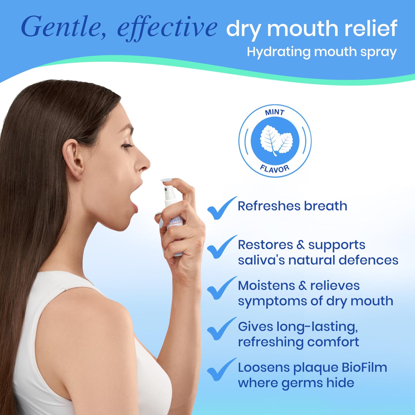 SALIVEA Extra Gentle Dry Mouth Spray – Soothing Mint, 250 Pumps 2-Pack