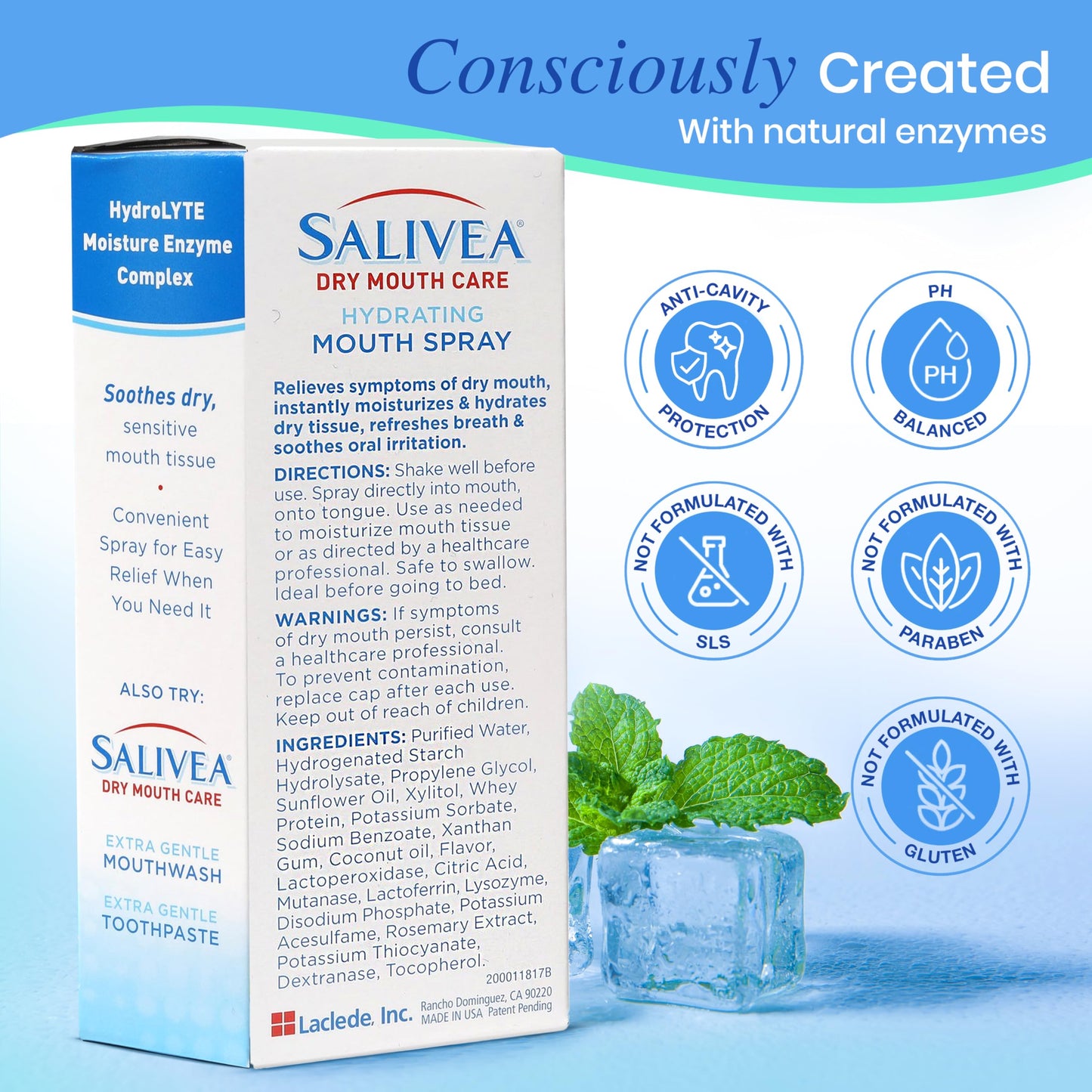 SALIVEA Extra Gentle Dry Mouth Spray – Soothing Mint, 250 Pumps 2-Pack