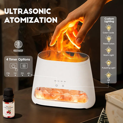 SALKING Colorful Flame Diffuser Humidifier and Himalayan Salt Lamp – 7-Color Oil Diffuser, 150ml, Ultra-Quiet
