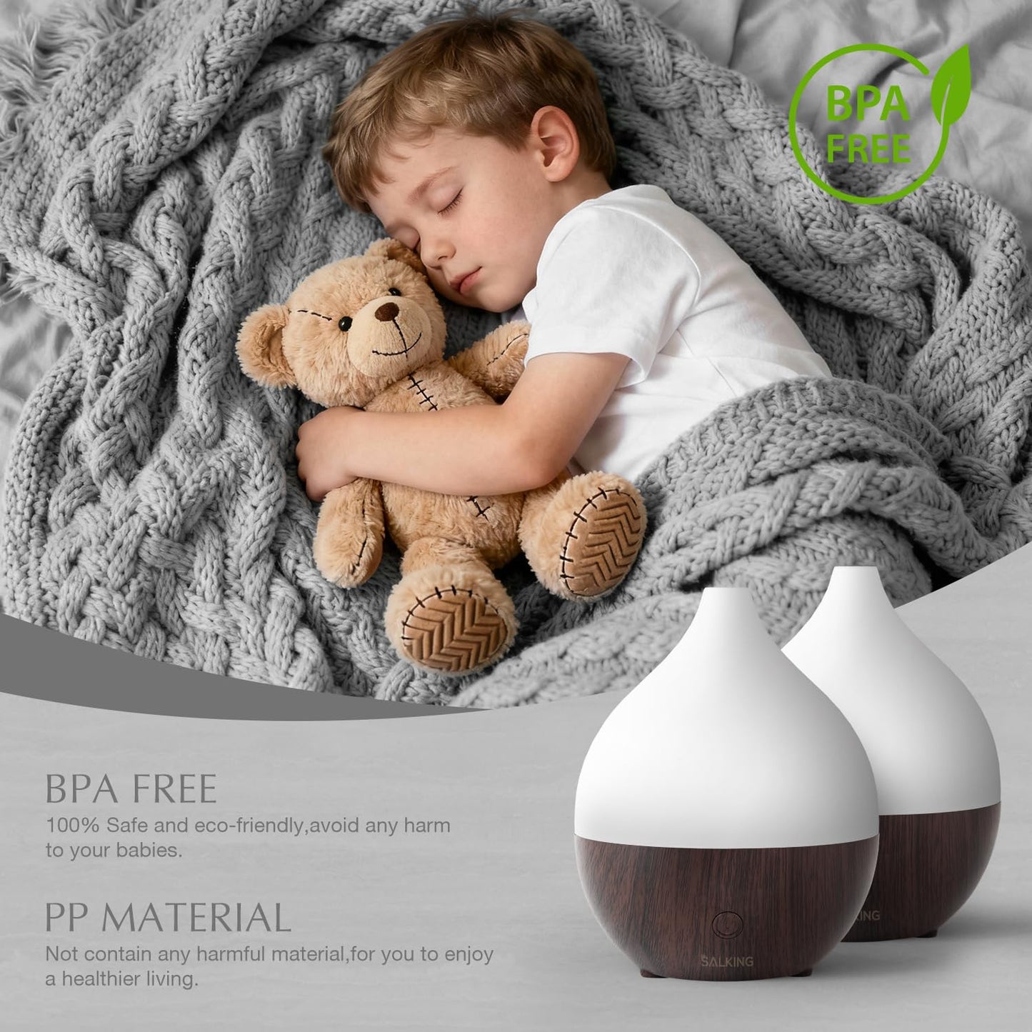 SALKING Essential Oil Diffuser Set (2 Dark, 100ml) – Small Ultrasonic Diffusers with Auto Shut-Off