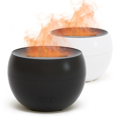 SALKING 2 Pack Flame Essential Oil Diffusers – 150ml Ultrasonic with Auto-Off (White & Black)
