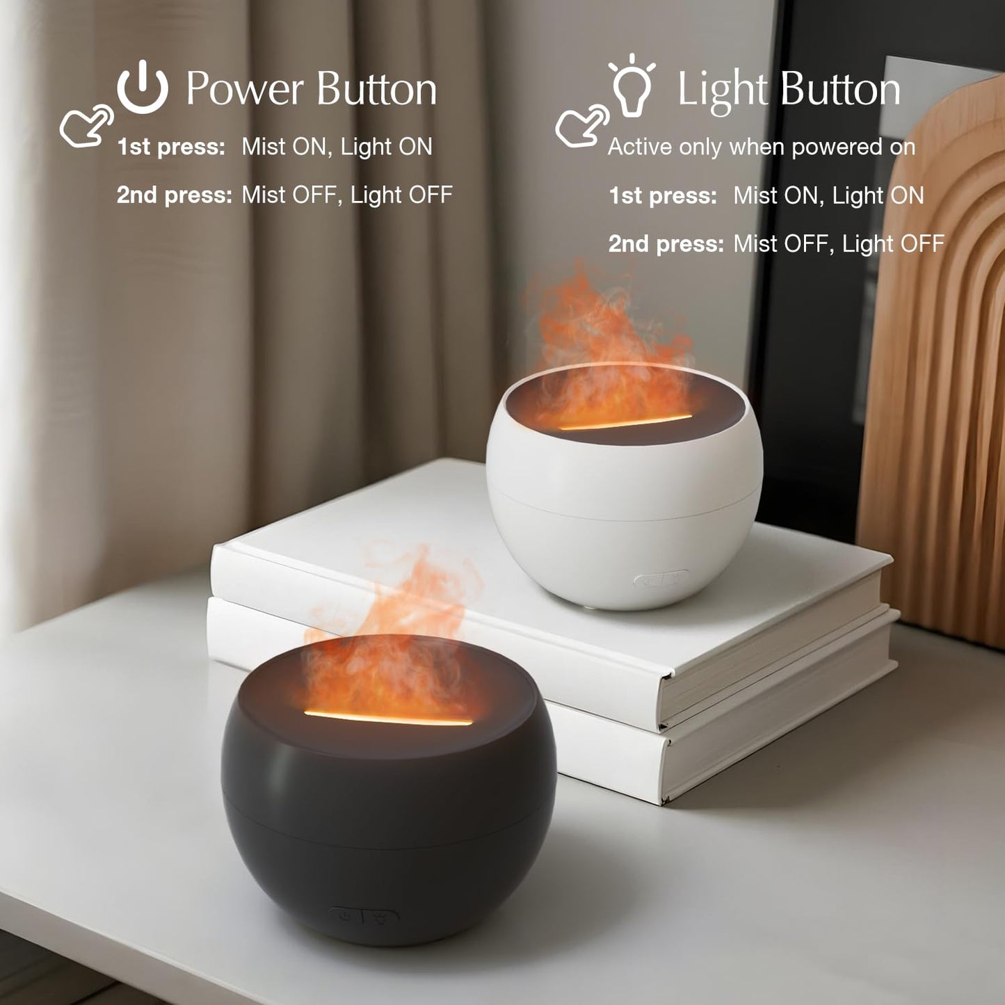 SALKING 2 Pack Flame Essential Oil Diffusers – 150ml Ultrasonic with Auto-Off (White & Black)