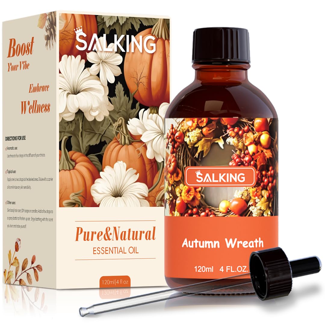 SALKING Autumn Wreath Fragrance Oil 120ml | Premium Essential Oils for Diffuser, Candle & Soap Making