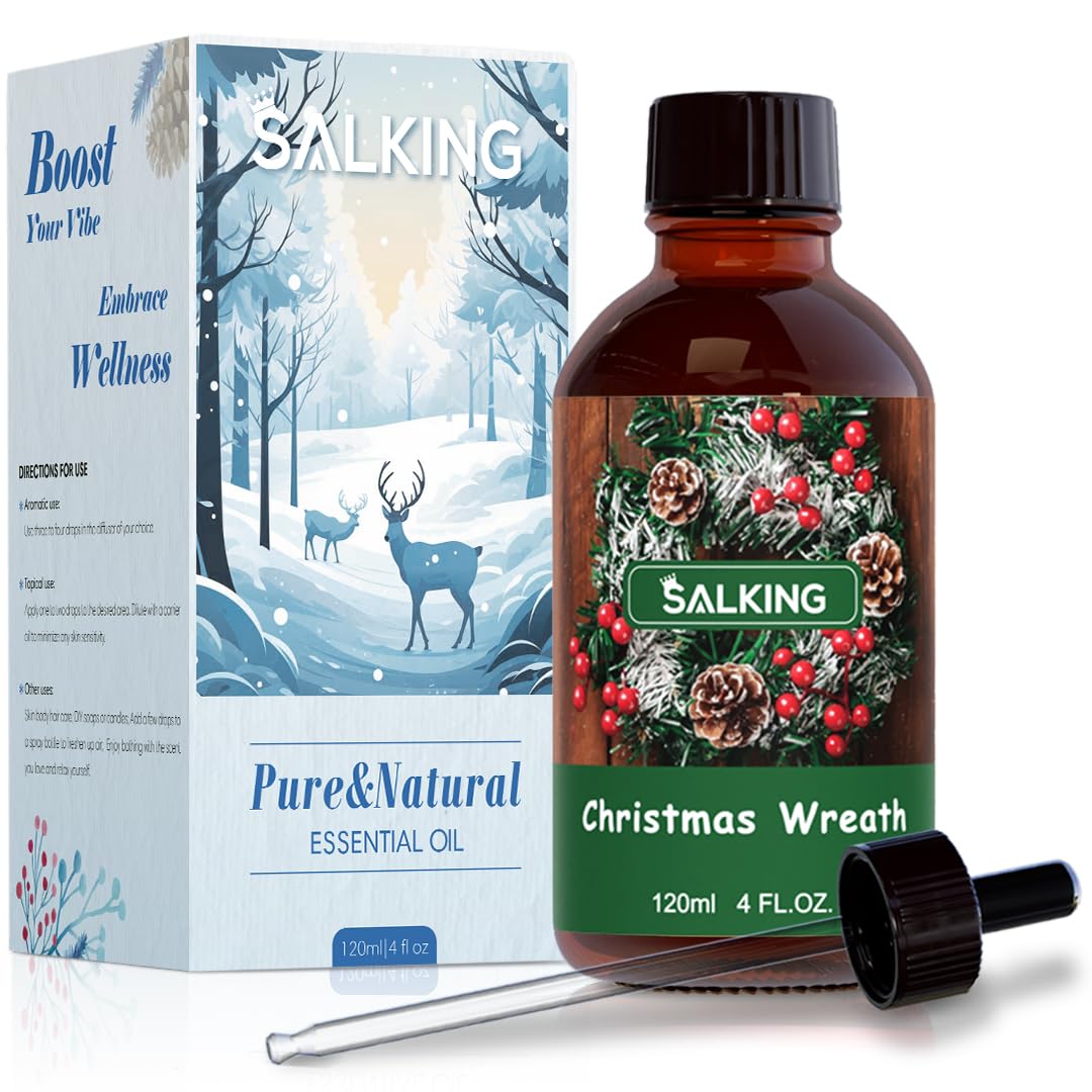 SALKING Christmas Wreath Fragrance Oil - 120ml Premium Essential Oils for Diffusers, Candles & Soaps