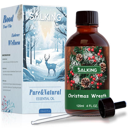 SALKING Christmas Wreath Fragrance Oil - 120ml Premium Essential Oils for Diffusers, Candles & Soaps