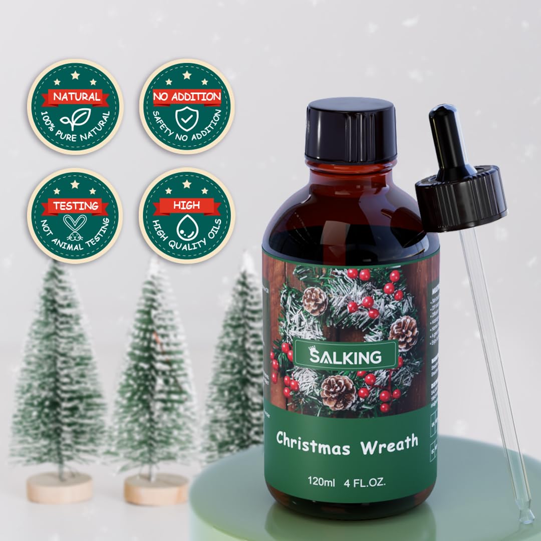 SALKING Christmas Wreath Fragrance Oil - 120ml Premium Essential Oils for Diffusers, Candles & Soaps