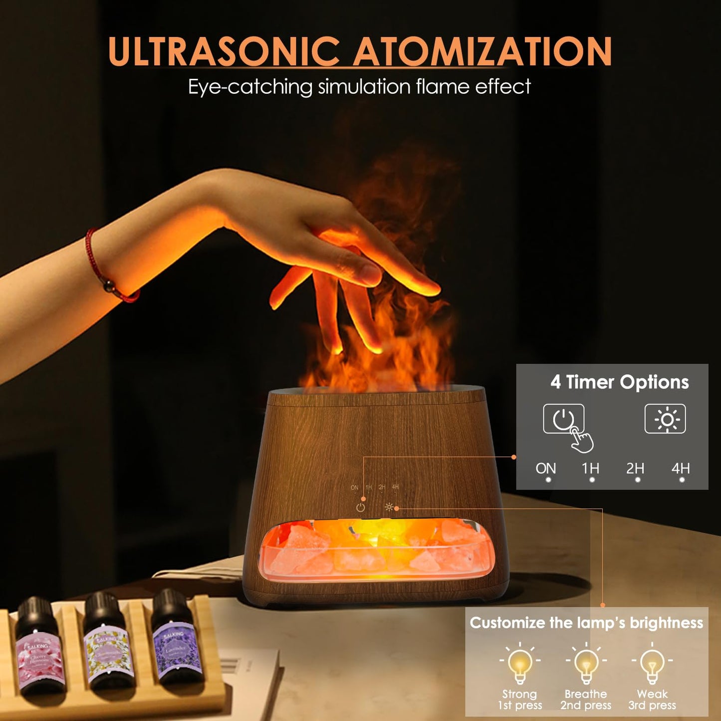 SALKING 2-in-1 Himalayan Salt Lamp Diffuser – Aromatherapy & Humidifier (Dark, 150ml)