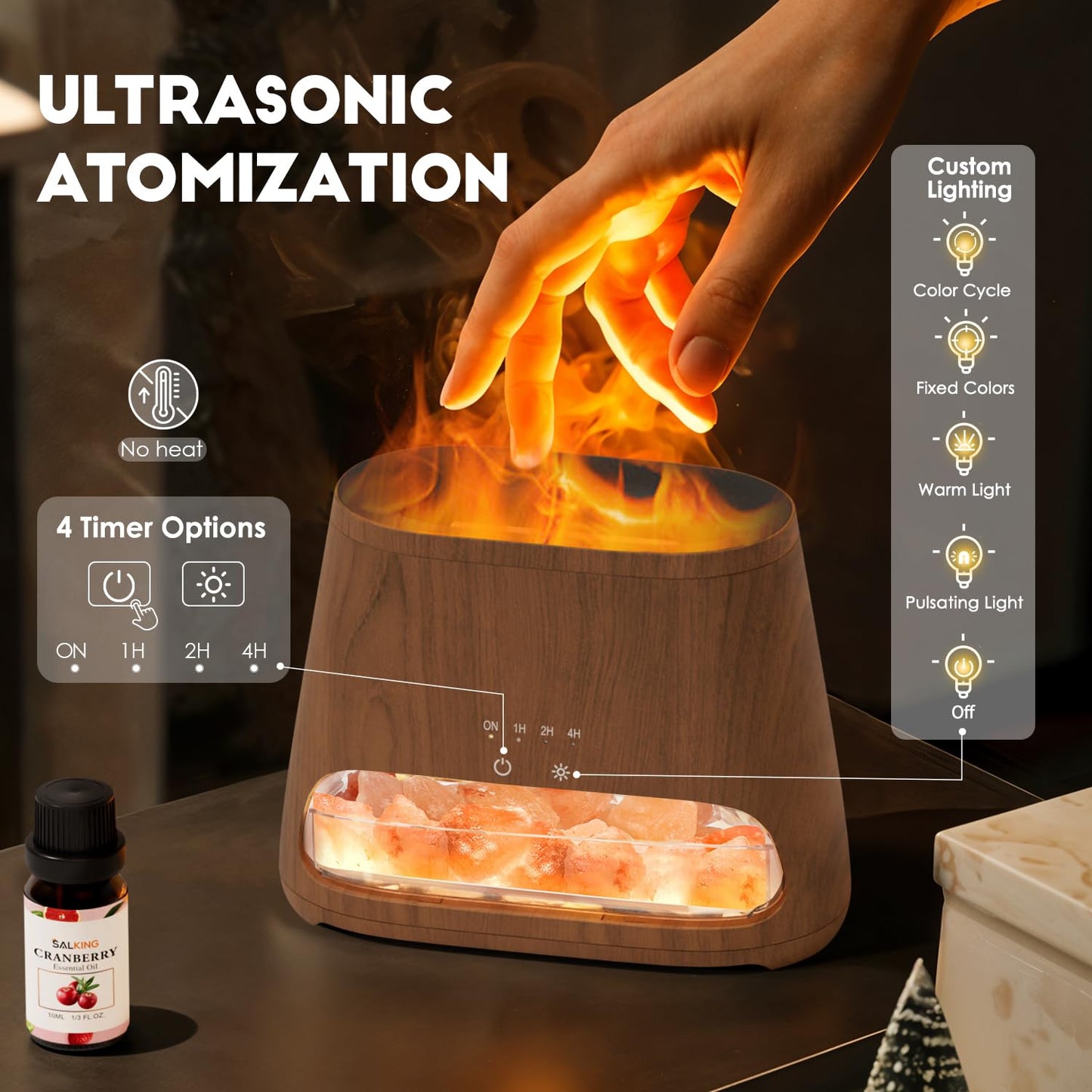 SALKING Colorful Flame Salt Lamp Diffuser – 7-Color Oil Diffuser, 150ml, Ultra-Quiet