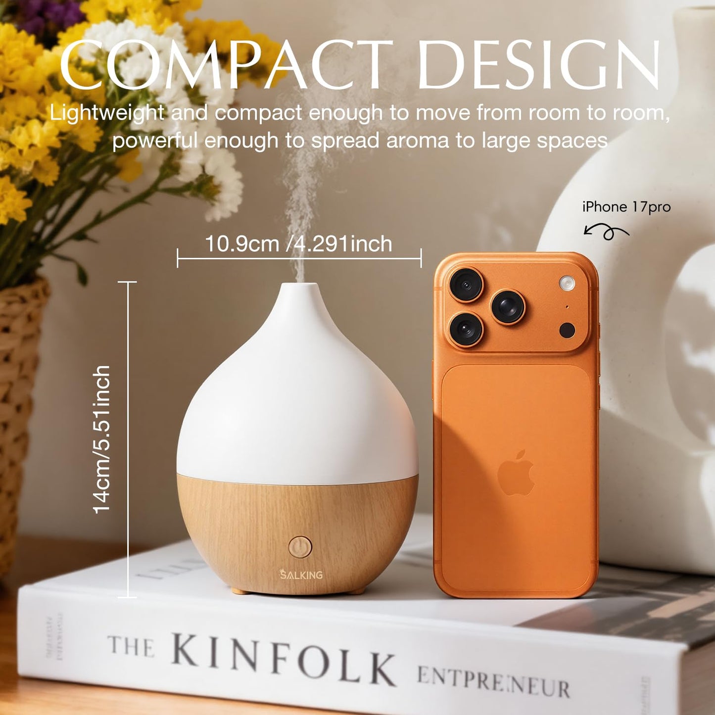SALKING 100ml Essential Oil Diffuser - Auto Shut-Off, Ultrasonic Cool Mist for Office & Home