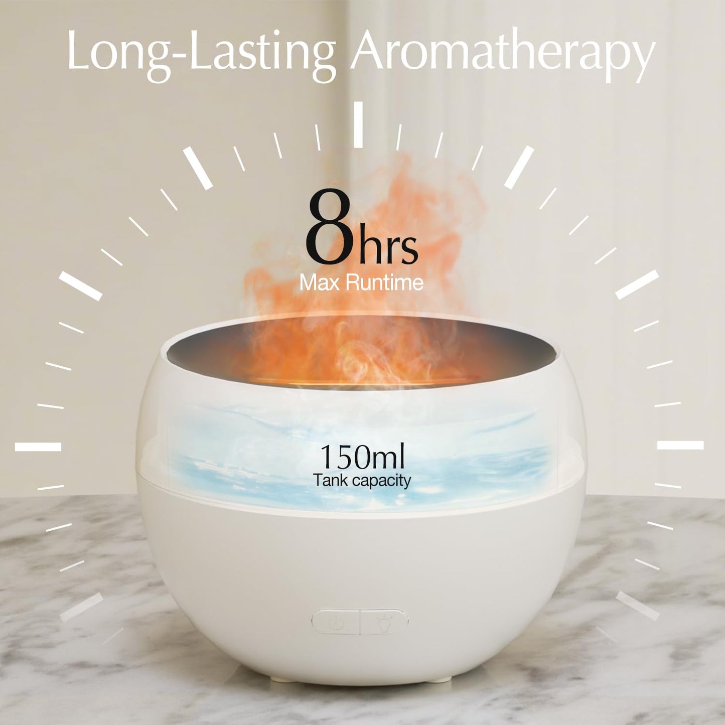 SALKING Essential Oil Diffuser – 150ml Ultrasonic Flame LED Diffuser with Auto-Off (White)