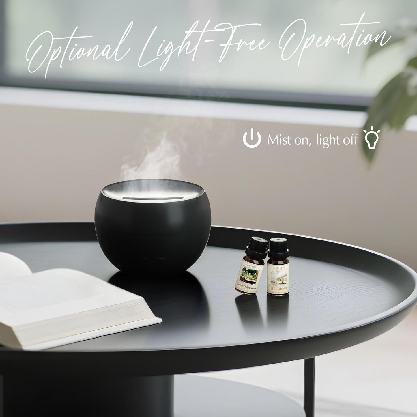 SALKING Flame Diffuser for Essential Oils – 150ml Ultrasonic Flame Humidifier (Auto-Off, Black)
