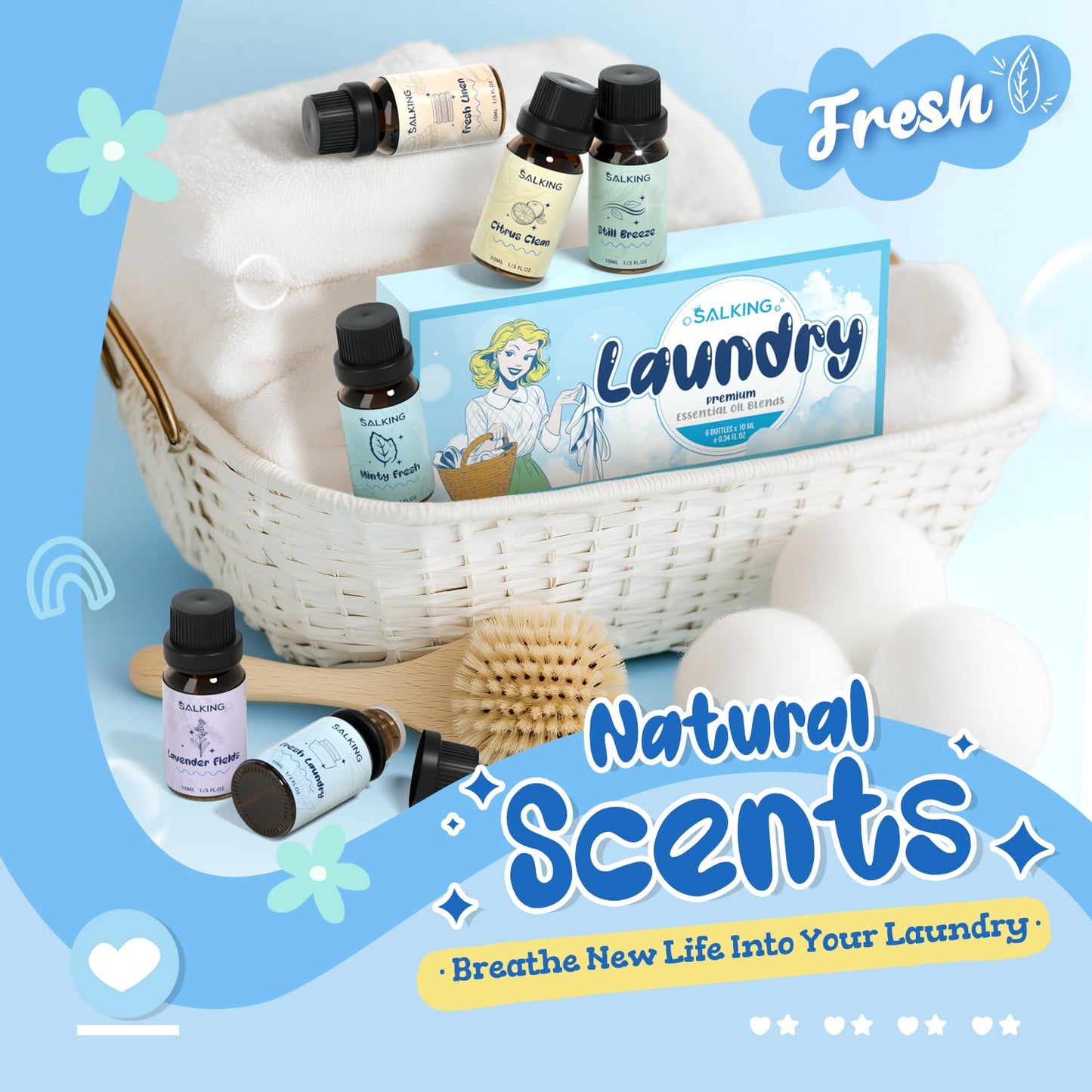 SALKING Laundry Collection Essential Oils Set | Pure Oils for Diffuser & Laundry