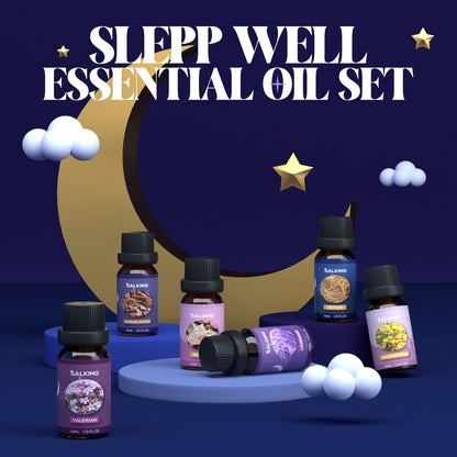 SALKING Sleep Essential Oils Set – Pure & Natural 6x10 ml Diffuser Oils (Lavender, Vetiver, Sandalwood, Valerian, Helichrysum, Benzoin)