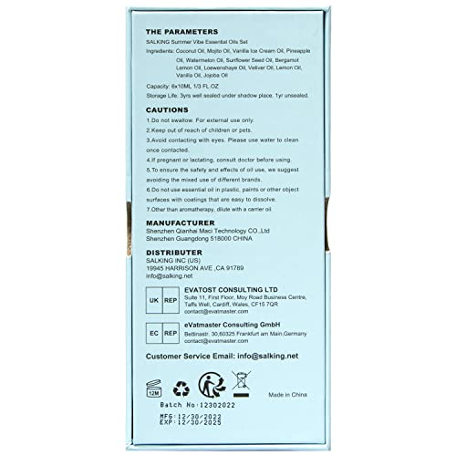 SALKING Summer Fragrance Oils Set – Premium Diffuser & DIY Scents (Ocean Breeze, Mojito, Coconut, Pineapple, Watermelon, Vanilla Ice Cream)