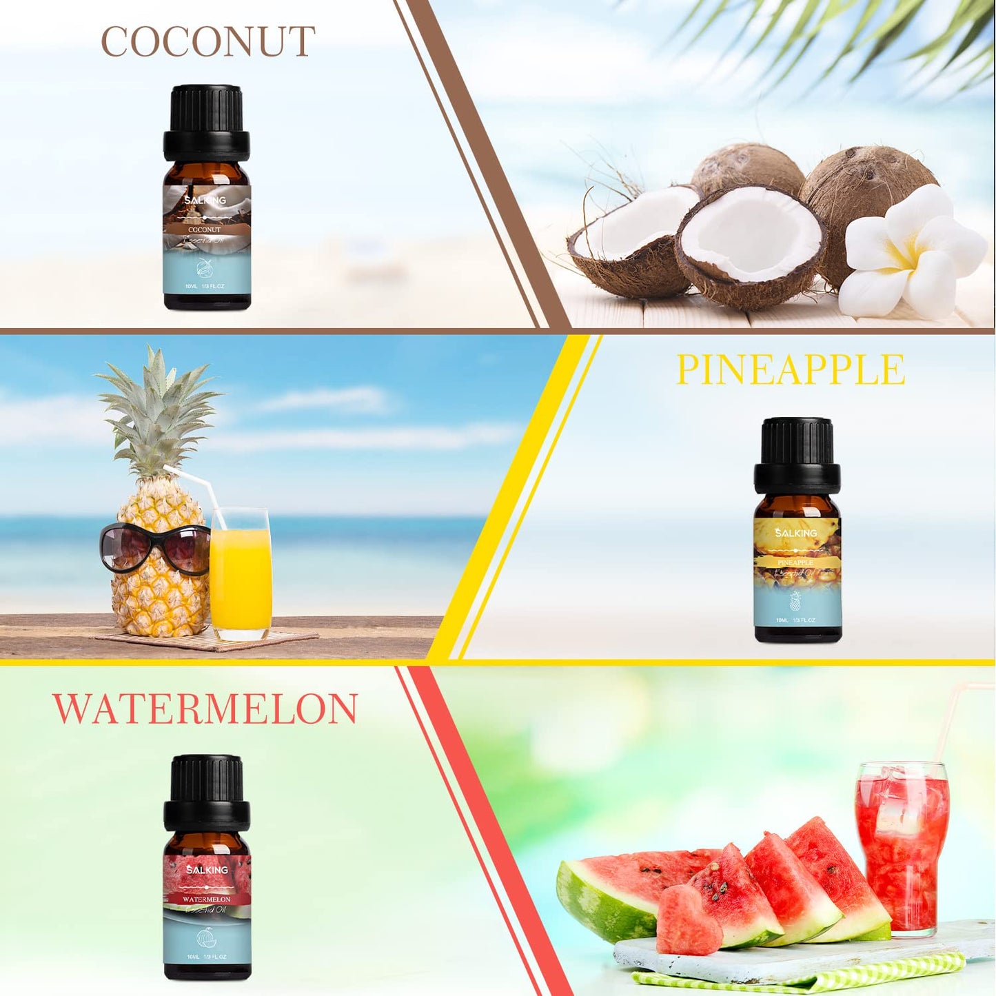 SALKING Summer Fragrance Oils Set – Premium Diffuser & DIY Scents (Ocean Breeze, Mojito, Coconut, Pineapple, Watermelon, Vanilla Ice Cream)