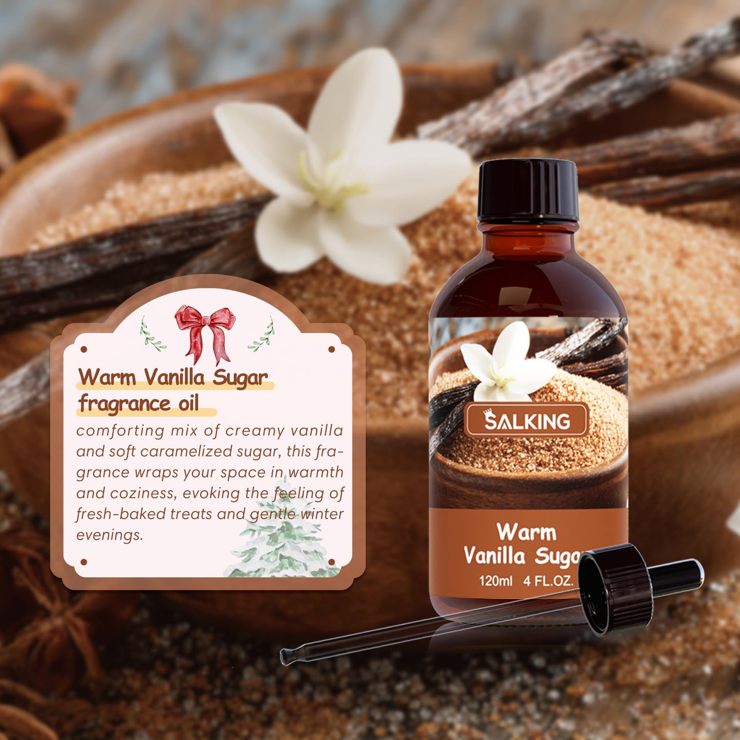 Warm Vanilla Sugar Fragrance Oil 120ml by SALKING – Premium Diffuser & Candle Oils