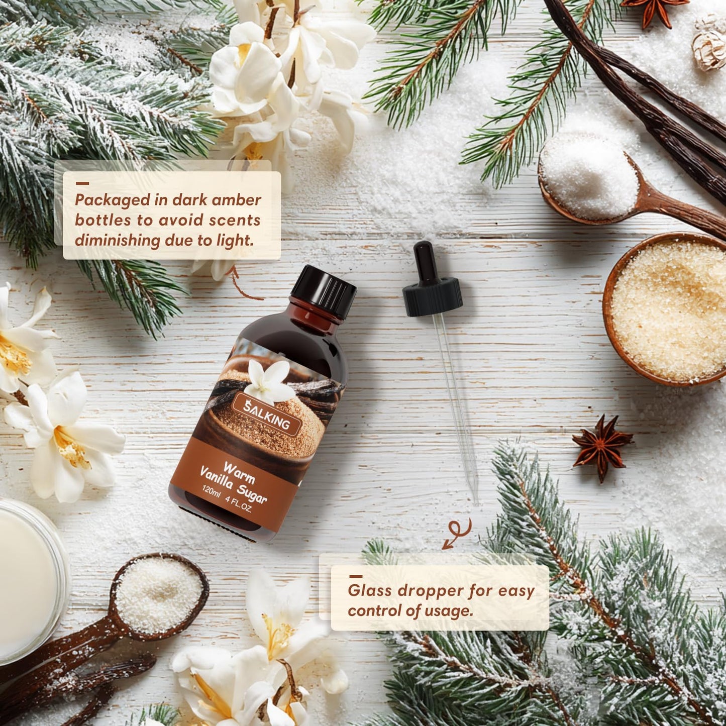 Warm Vanilla Sugar Fragrance Oil 120ml by SALKING – Premium Diffuser & Candle Oils