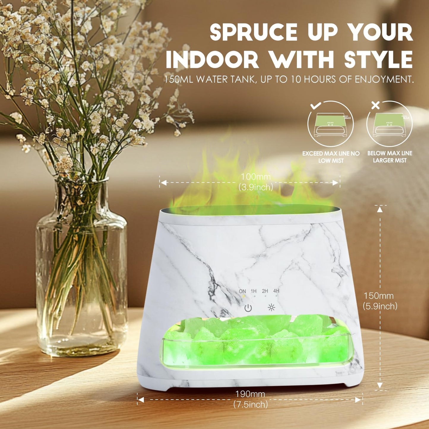 SALKING Colorful Flame Diffuser Humidifier | Himalayan Salt Lamp | 7-Color LED Oil Diffuser (150ml, Marble)