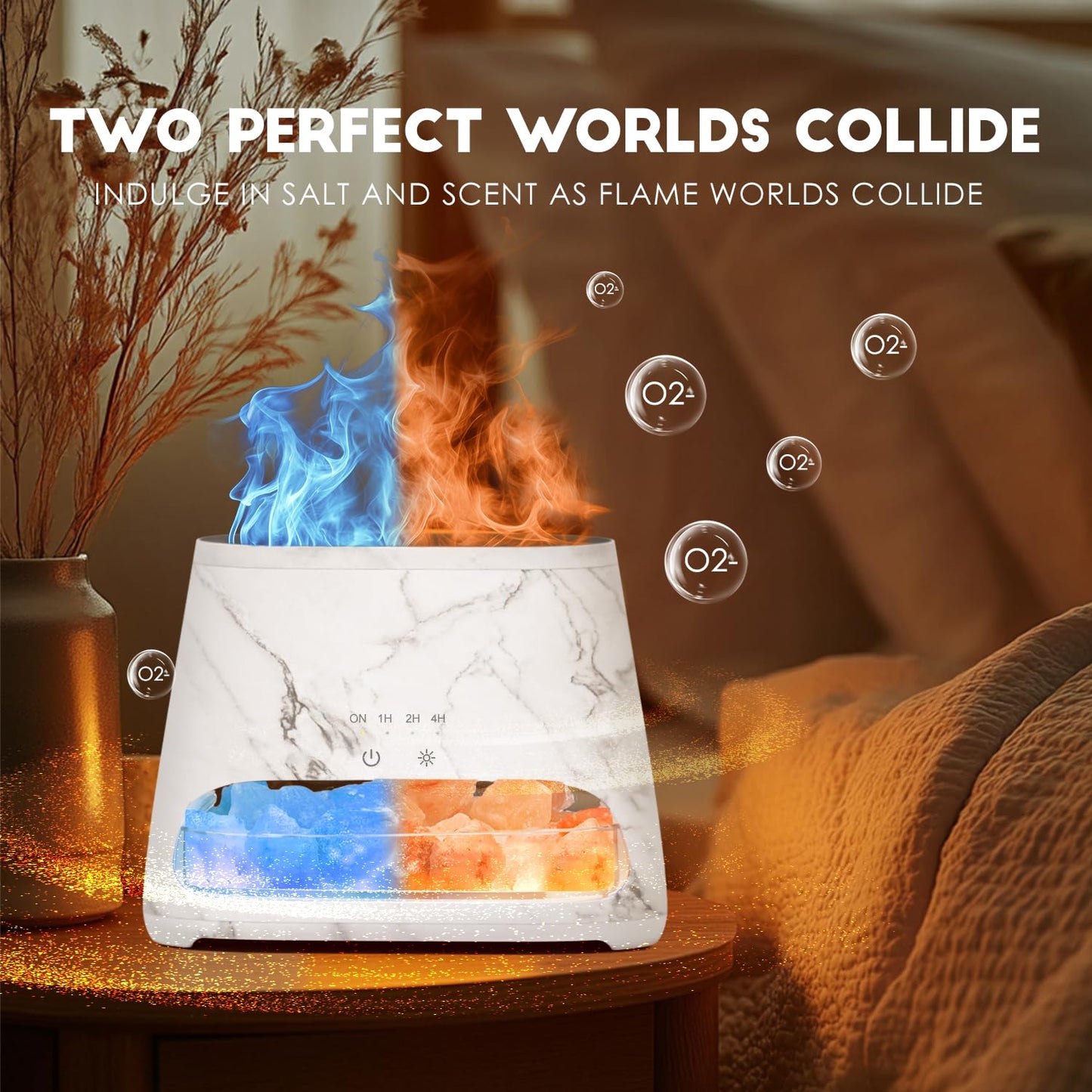 SALKING Colorful Flame Diffuser Humidifier | Himalayan Salt Lamp | 7-Color LED Oil Diffuser (150ml, Marble)
