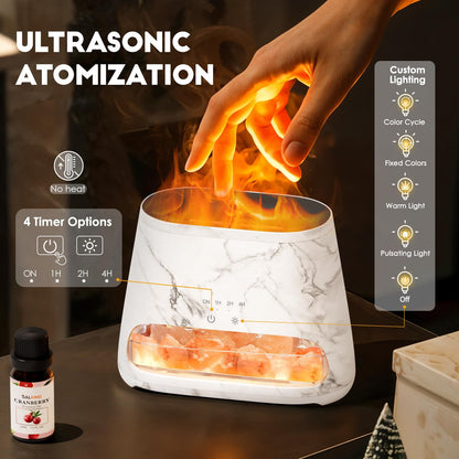 SALKING Colorful Flame Diffuser Humidifier | Himalayan Salt Lamp | 7-Color LED Oil Diffuser (150ml, Marble)