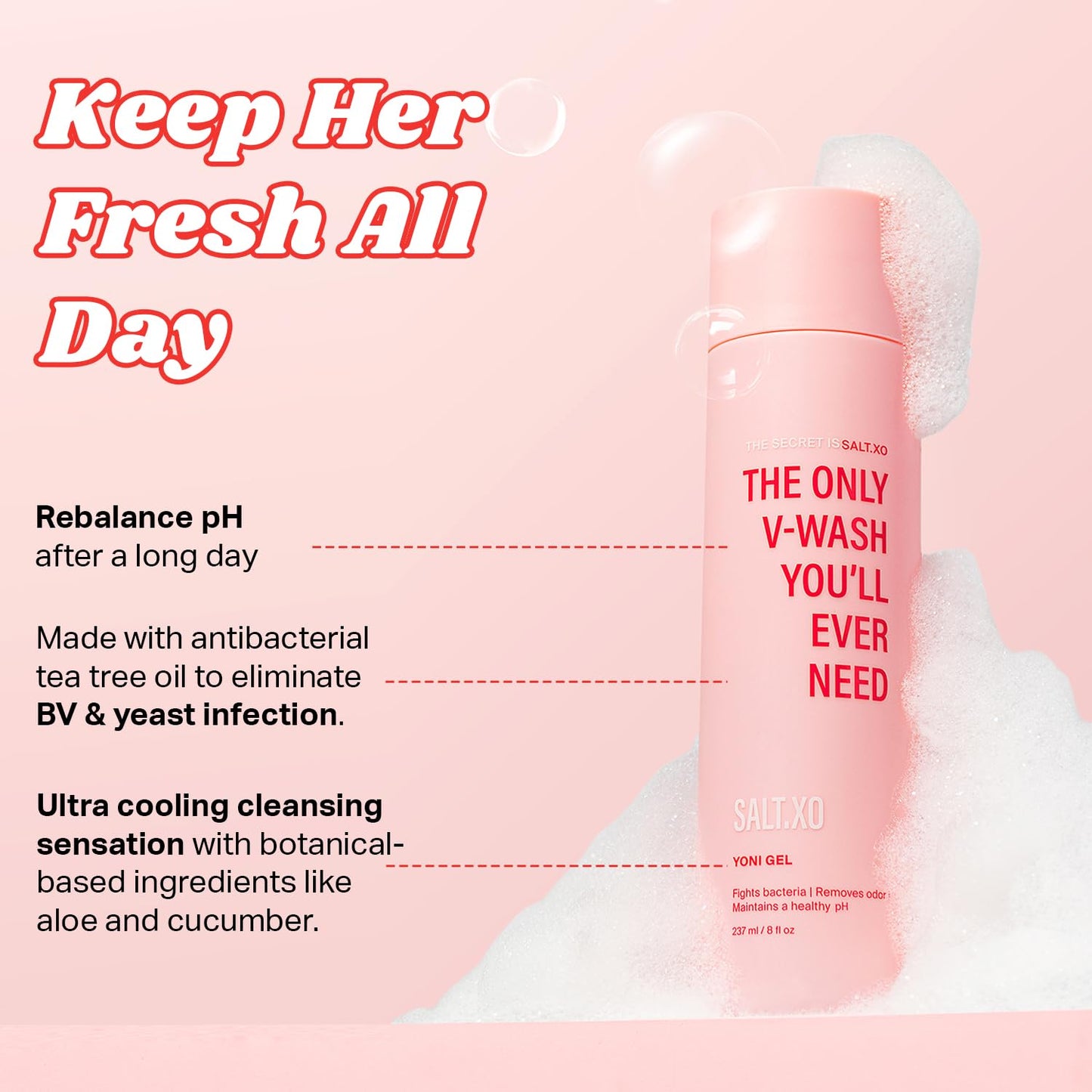 SALT.XO pH Balancing Yoni Gel Wash – Refreshing Peppermint, 8 Fl Oz