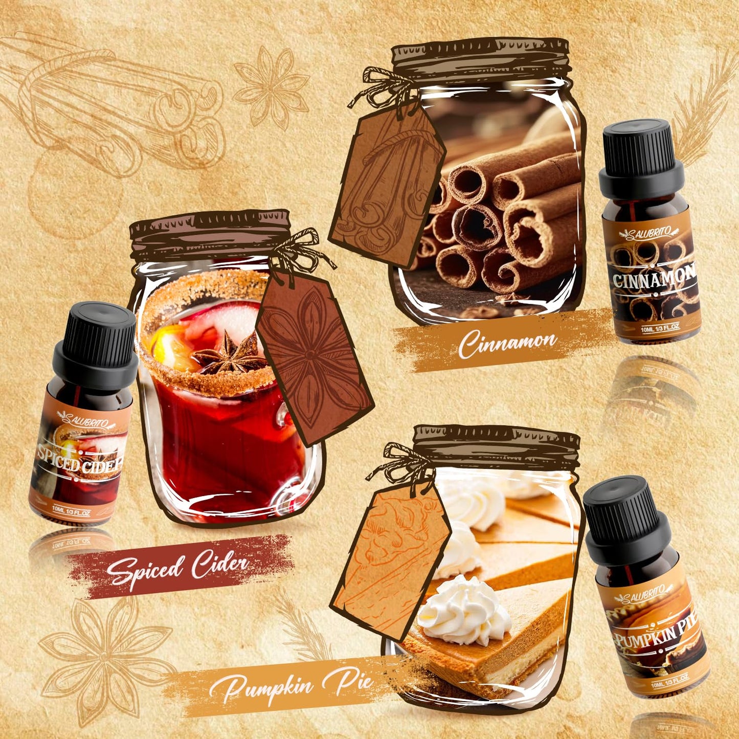 SALUBRITO Spice Fragrance Oils Set | Premium Essential Oils for Diffuser, Candle & Soap Making