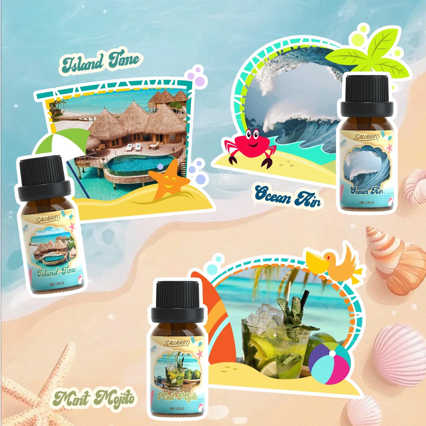 SALUBRITO Beach Fragrance Oils Set – Summer Essential Oils for Diffuser, Candle & Soap Making