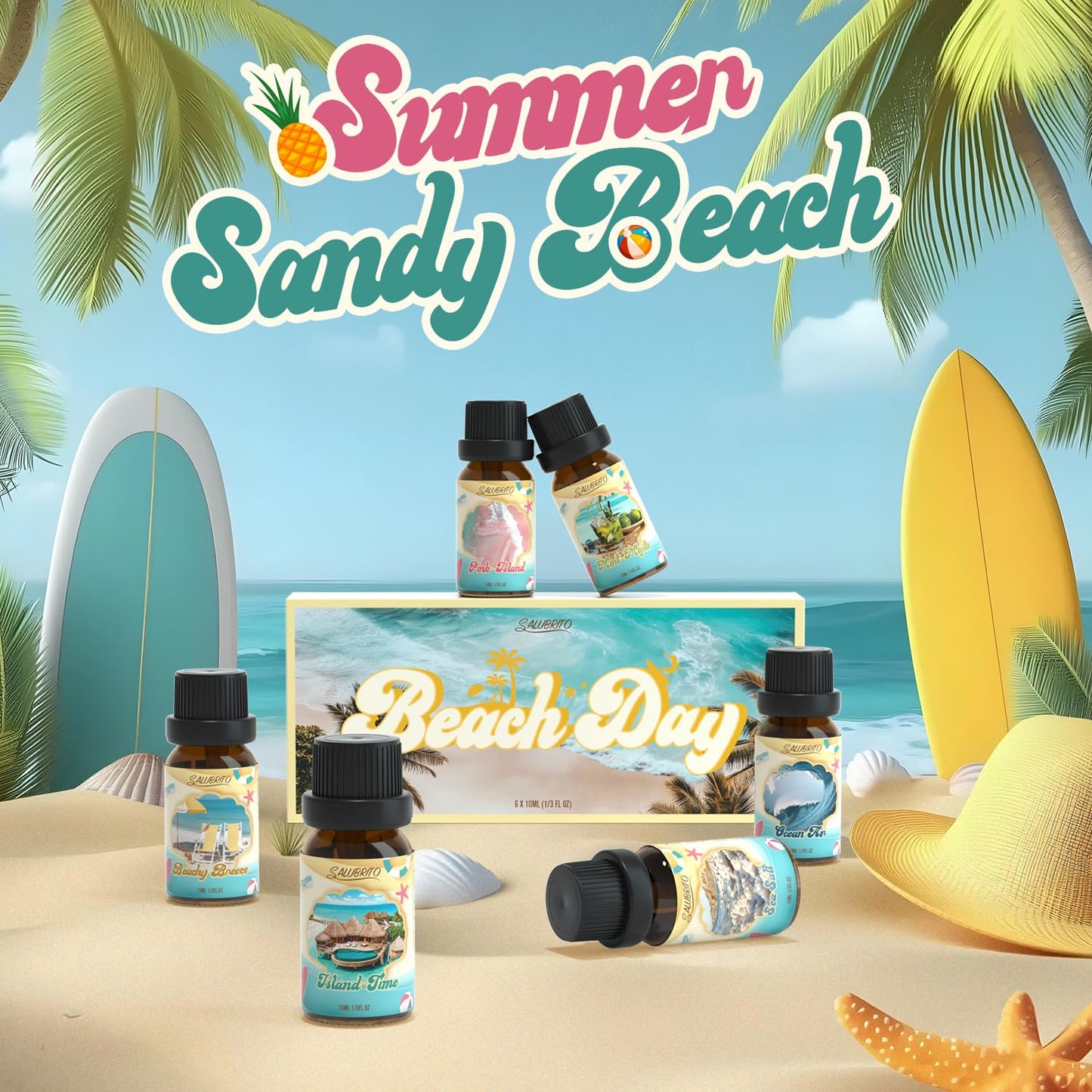 SALUBRITO Beach Fragrance Oils Set – Summer Essential Oils for Diffuser, Candle & Soap Making