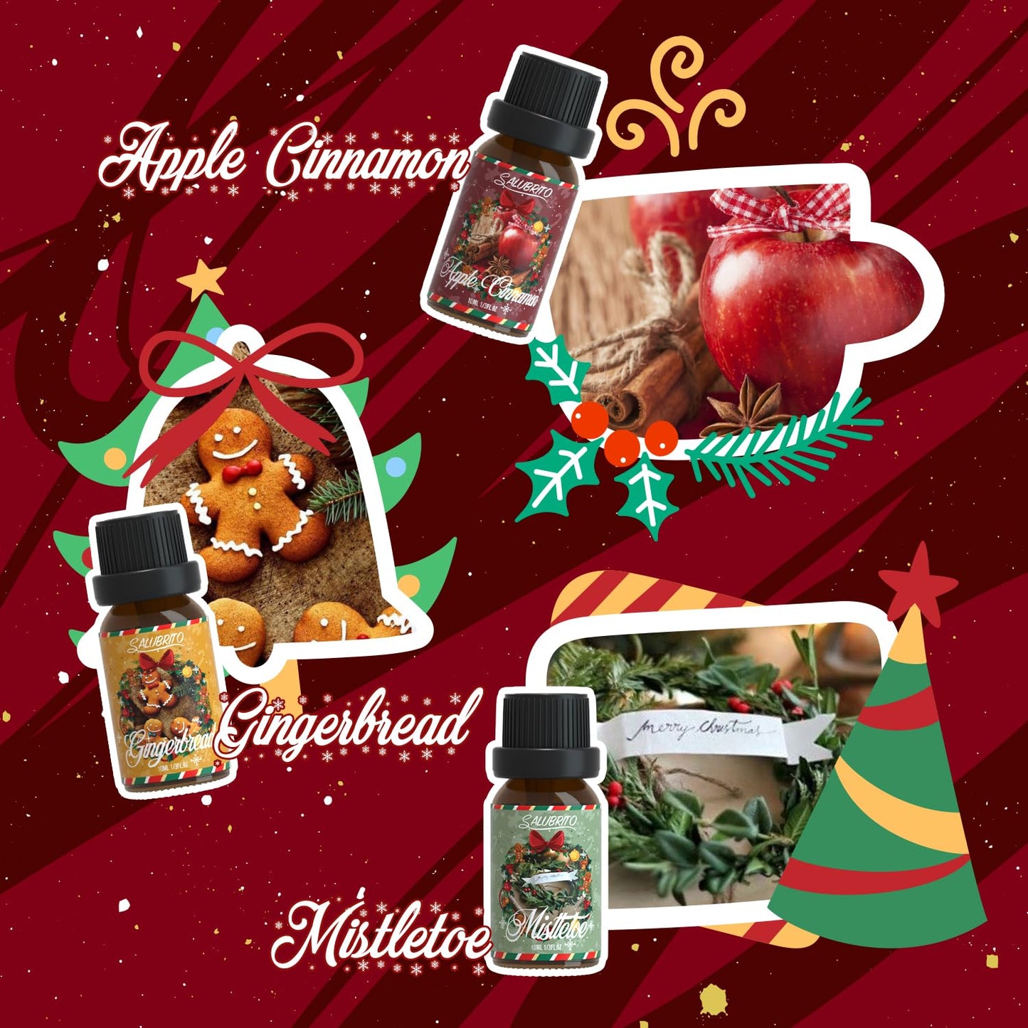 SALUBRITO Christmas Fragrance Oils Set - Winter Scents for Diffusers & Candles