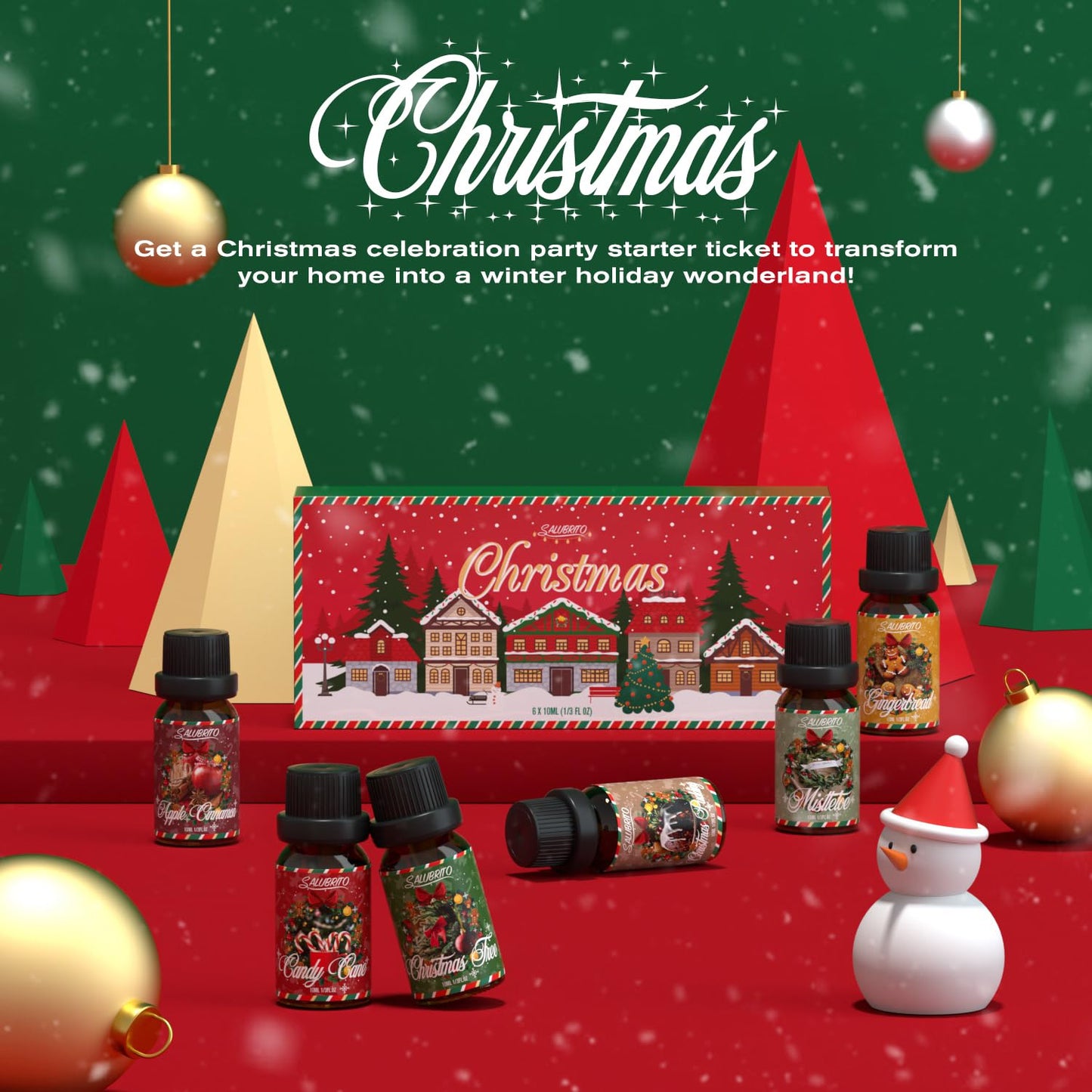 SALUBRITO Christmas Fragrance Oils Set - Winter Scents for Diffusers & Candles