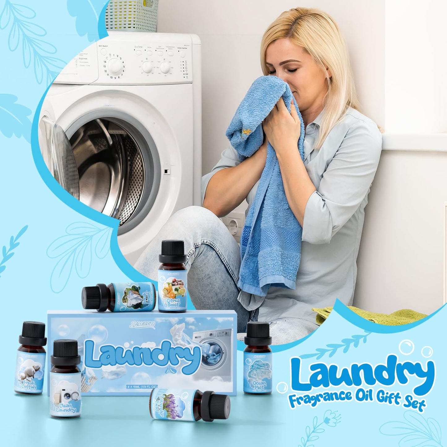 SALUBRITO Laundry Fragrance Oils – Clean Essential Oil Set for Home & Diffuser