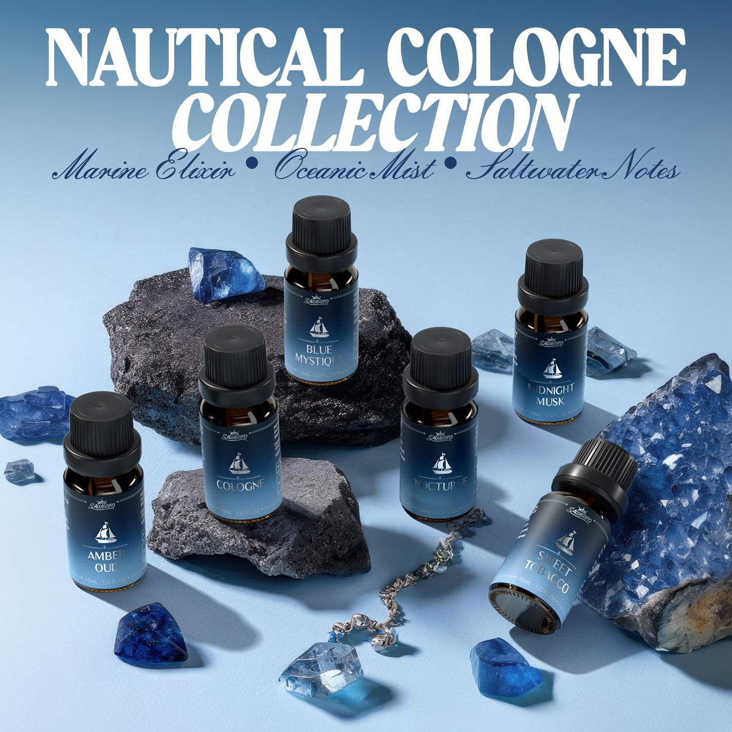 SALUBRITO Cologne Fragrance Oils – Premium 6x10ml Essential Oil Set for Diffuser, Soap & Candle Making