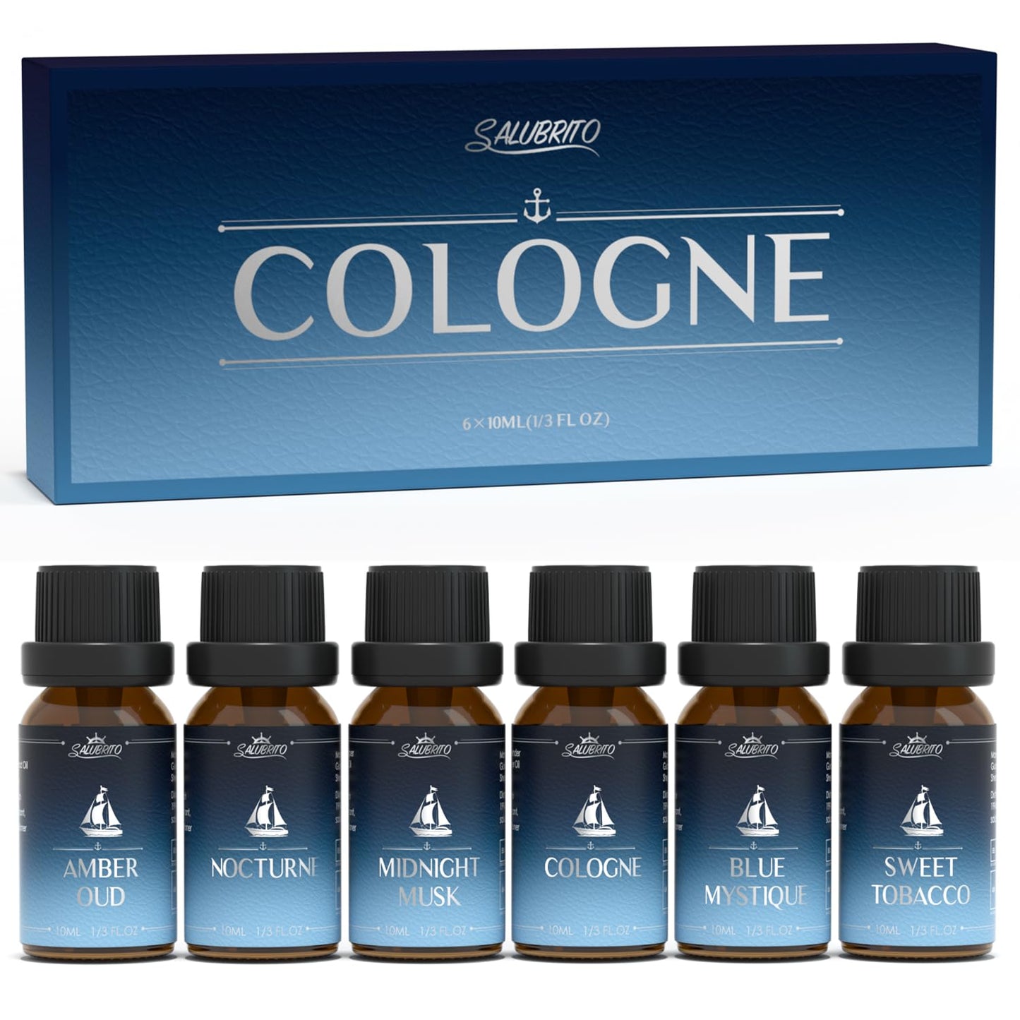 SALUBRITO Cologne Fragrance Oils – Premium 6x10ml Essential Oil Set for Diffuser, Soap & Candle Making